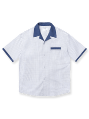 コントラストカラーキューバンカラーのヴィンテージチェックシャツ