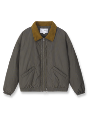 コーデュロイ襟とダークグリーンチェック柄が特徴のヴィンテージワークコットンジャケットの全体像。