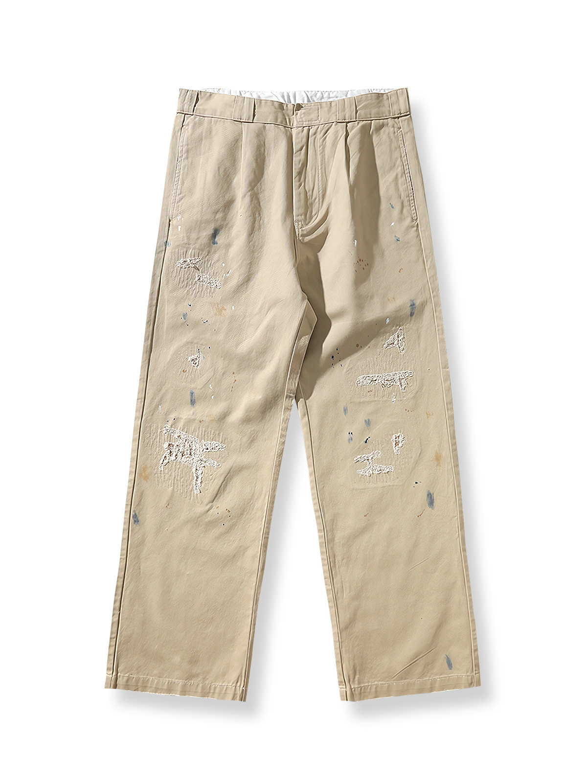 ヴィンテージダメージ刺繍ルーズチノパンツ。