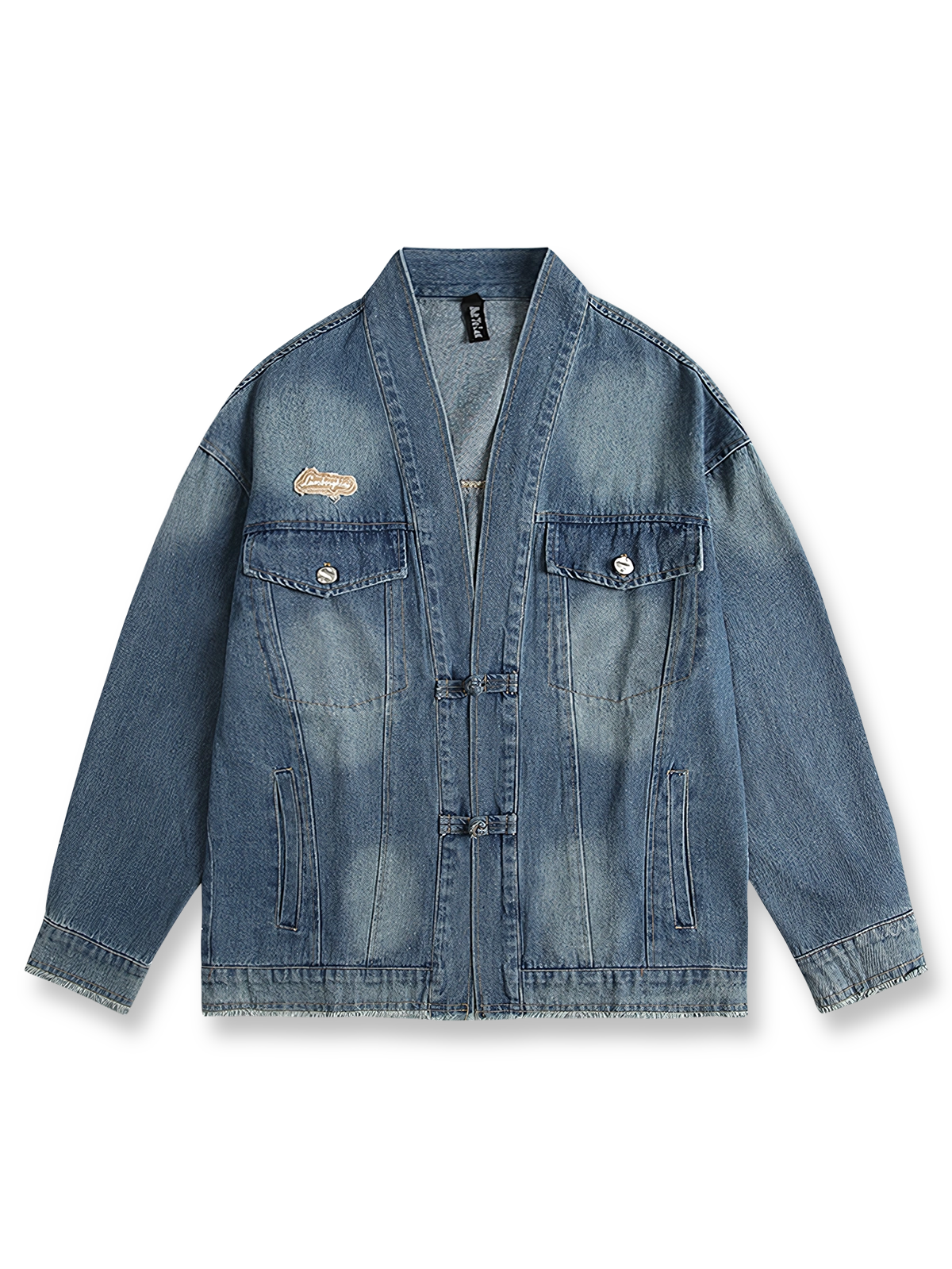 毛羽立ちエッジとワークポケットが特徴のヴィンテージデニムはんてんワークジャケット