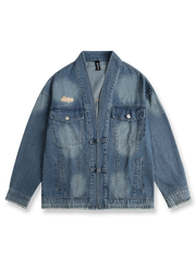 毛羽立ちエッジとワークポケットが特徴のヴィンテージデニムはんてんワークジャケット