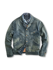実用性と経年風色落ちが特徴の全綿デニムジャケット。大きめシルエットでアウトドアや日常に最適。