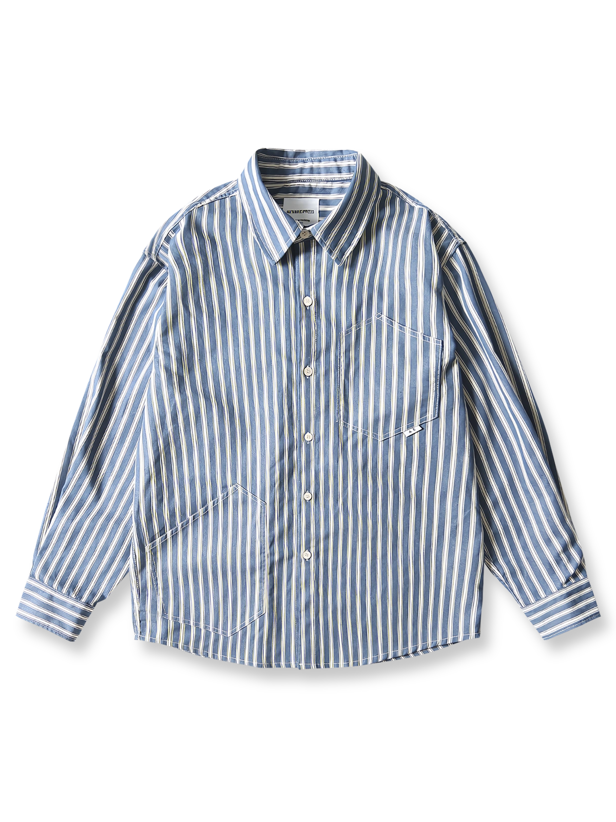 クラシックストライプをデニム生地にあしらったヴィンテージ風ストライプシャツ