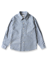 クラシックストライプをデニム生地にあしらったヴィンテージ風ストライプシャツ