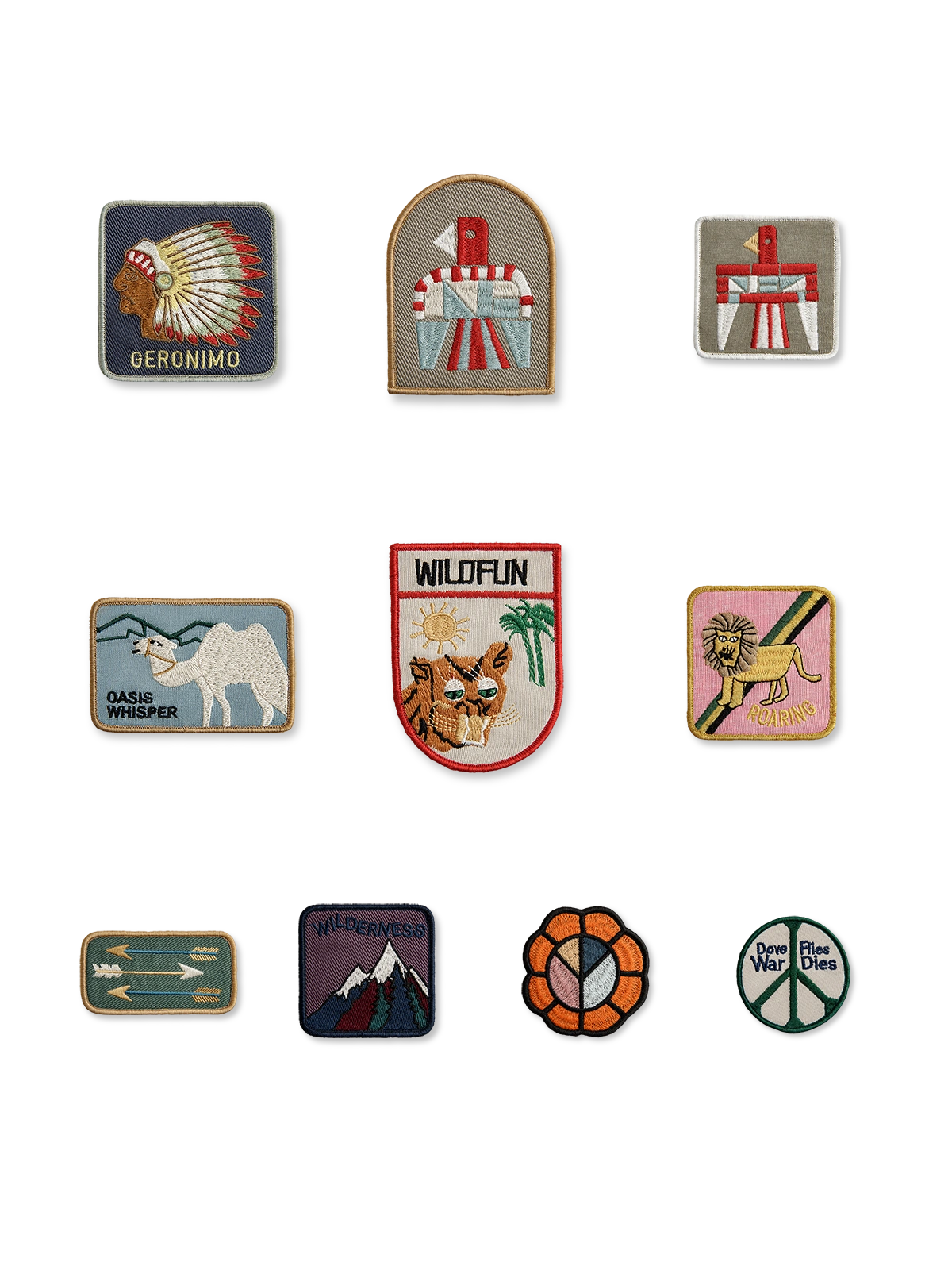 ヴィンテージ刺繍ベルクロパッチセット。