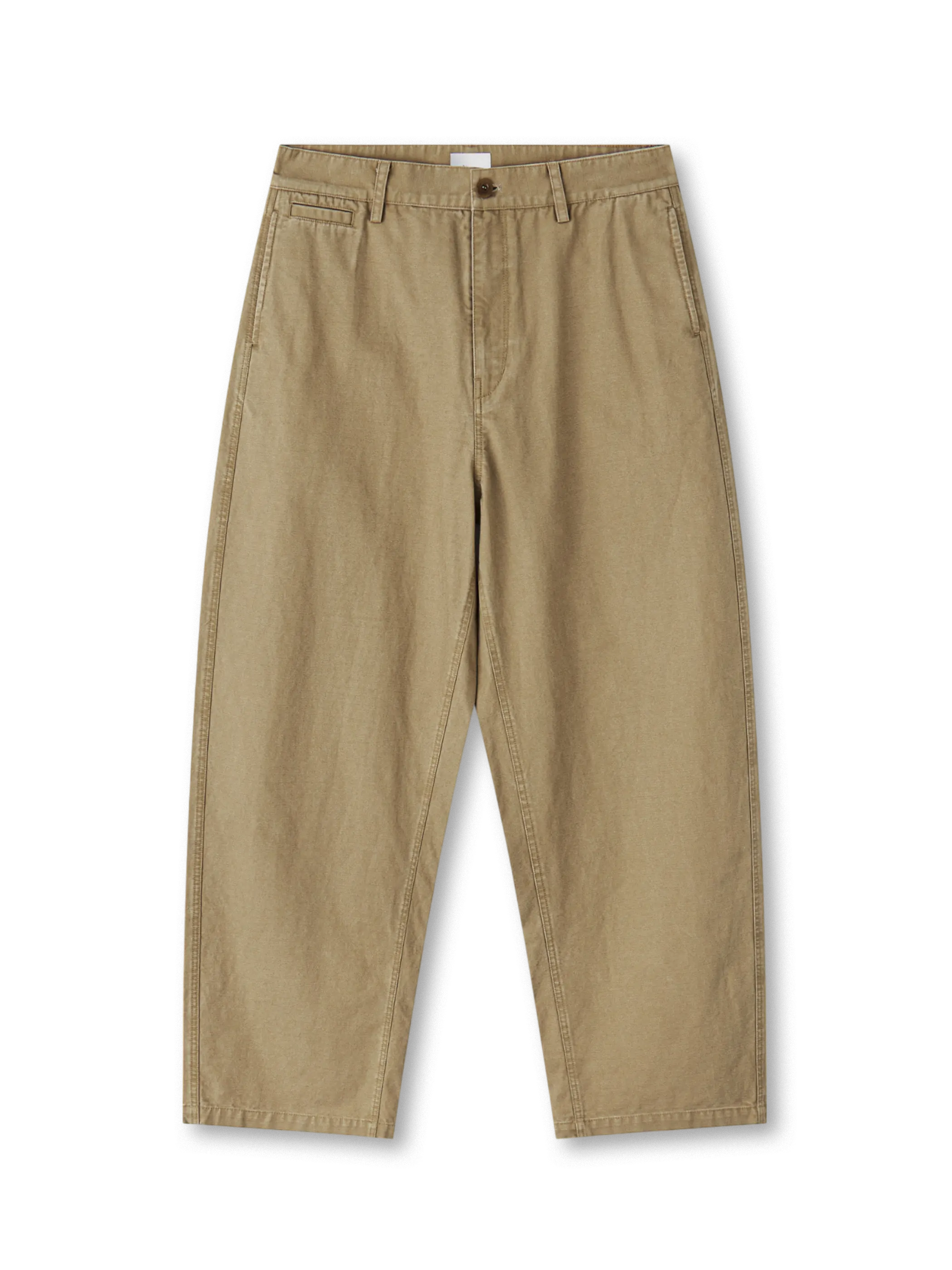 エンザイムウォッシュとワイドカーブシルエットが特徴のヴィンテージミリタリートラウザー