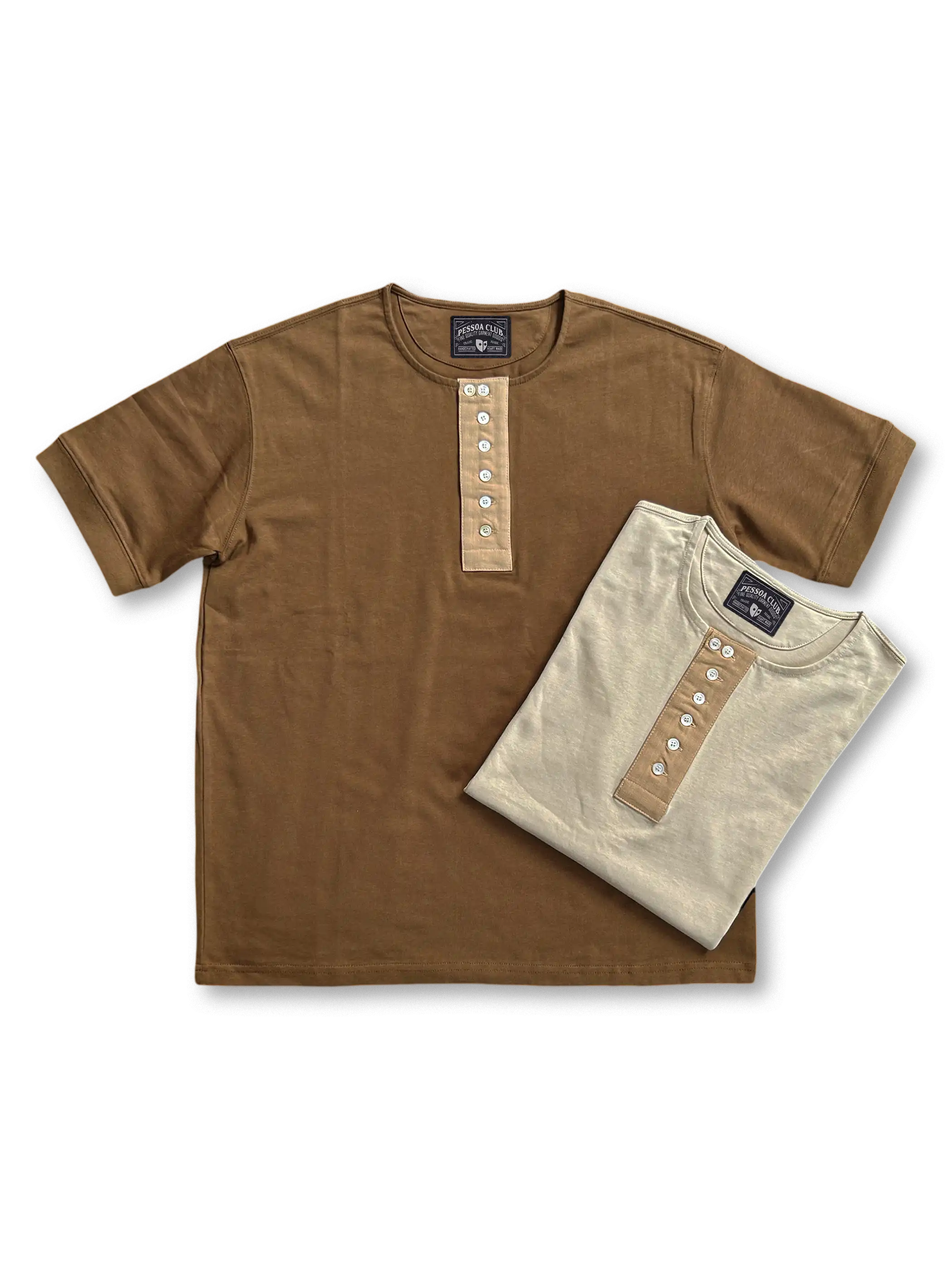 古着風ウォッシュ加工のヘビーウェイトコットンヘンリーネックTシャツ