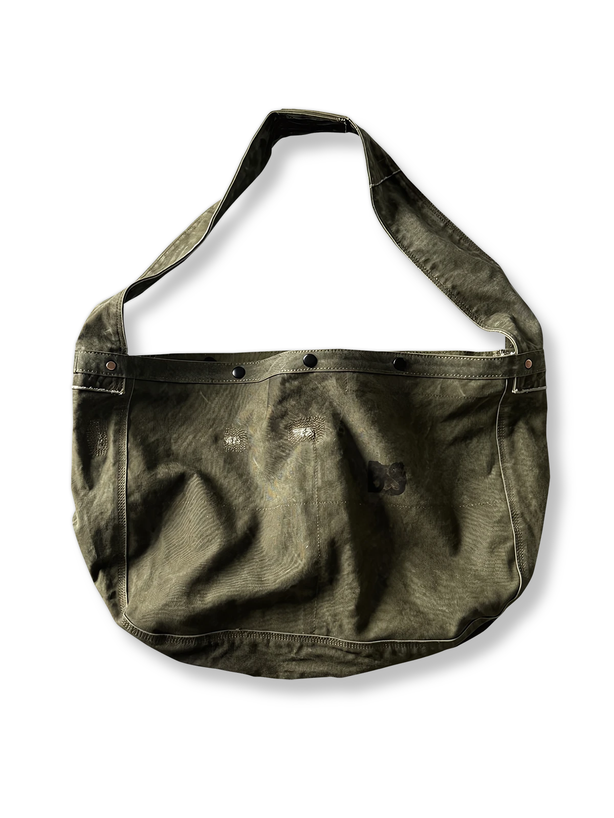 ヴィンテージ加工を施した100%コットンキャンバス製メッセンジャーバッグ。フラップ付きコンパートメント、複数ポケット、調節可能なショルダーストラップを備えた実用的デザイン。