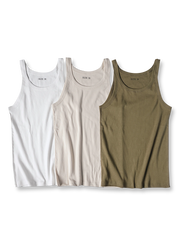 1910年代水着とWWII米軍アンダーシャツに着想を得たコットンリブタンクトップ