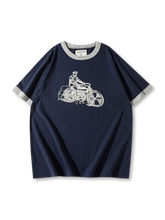 旧年代オートバイモチーフと配色リブが特徴の210gヴィンテージリンガーTシャツ