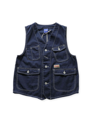 ヴィンテージ感のある多ポケットデザインと調節可能な肩ストラップを備えたワークベスト。4色展開でカジュアルからアウトドアまで活躍。