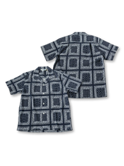 ヴィンテージペイズリーレーヨンキューバシャツ(濃紺・ライトブルー)全体像