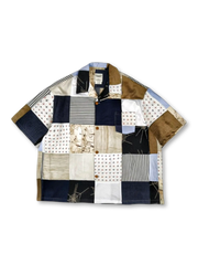 多素材パッチワークとオープンカラーが特徴のヴィンテージキューバシャツ