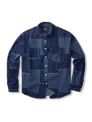 濃淡のデニムパッチワークが特徴のビンテージ感溢れるデニムシャツ