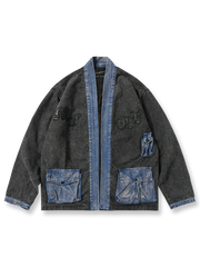 ヴィンテージ風パッチワーク多ポケットはんてんの写真