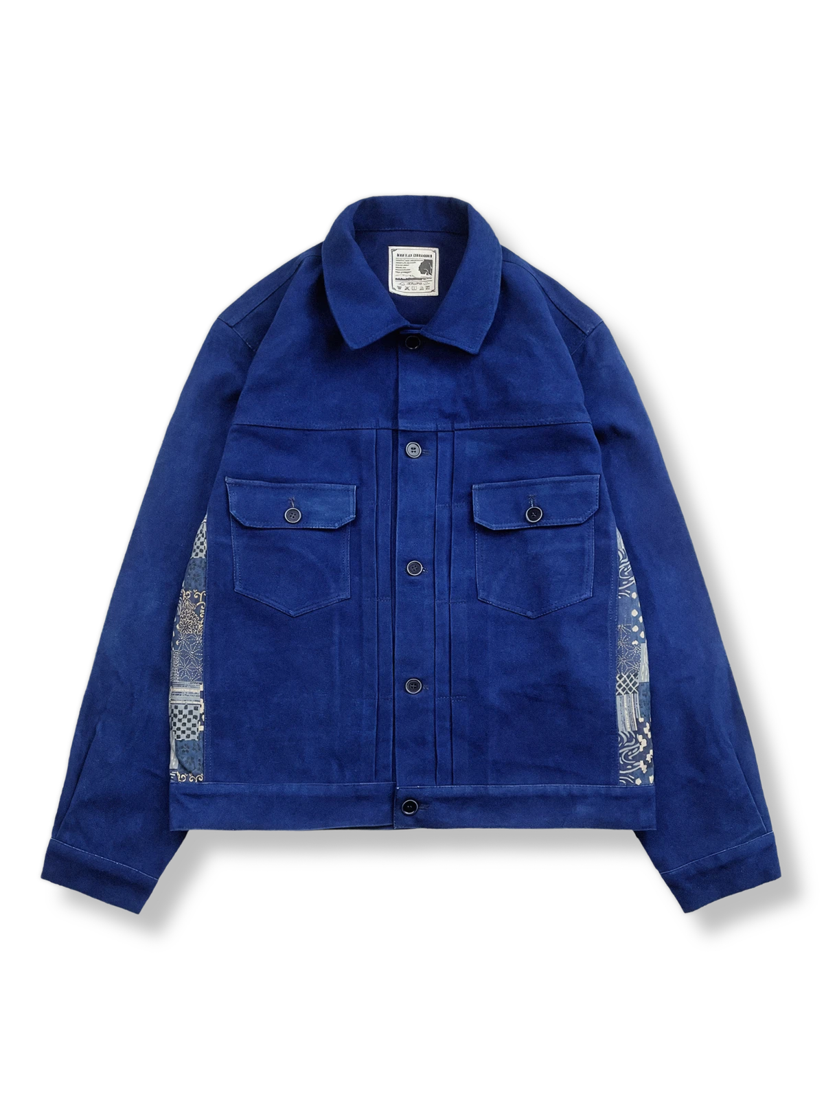 古布パッチワークをあしらったロイヤルブルーベルベットジャケット