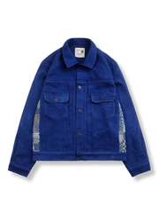 古布パッチワークをあしらったロイヤルブルーベルベットジャケット