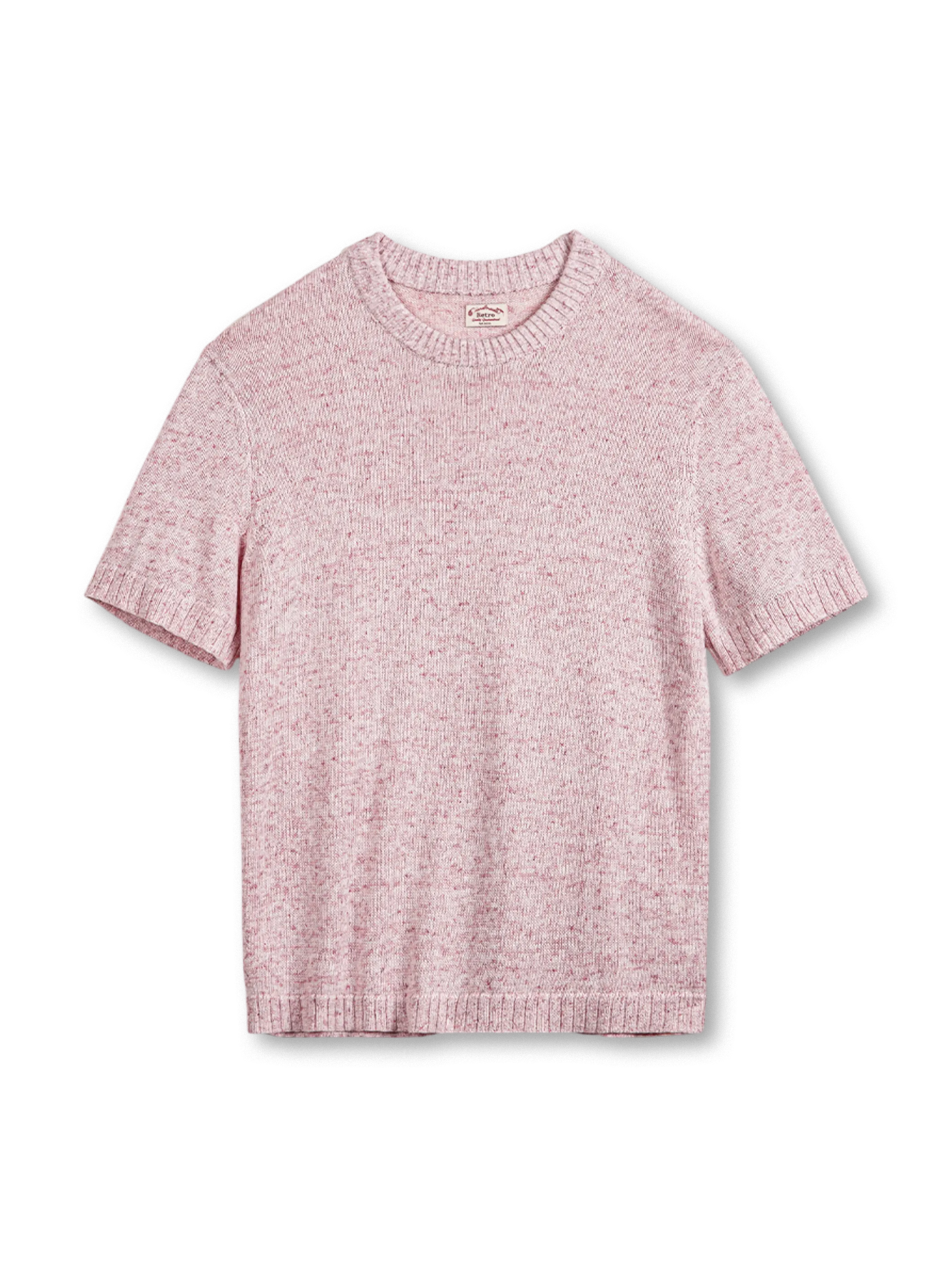 16番手花糸ワッフル生地とクラシックリブが特徴のヴィンテージピンクニットTシャツ