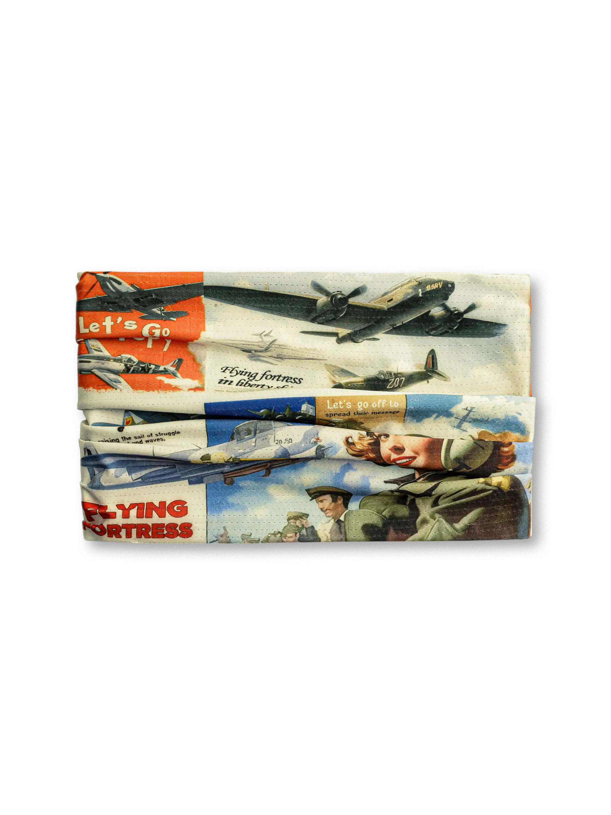 ピンナップイラストと冷感メッシュ生地が特徴の非売品限定マジックスカーフ。多機能で夏に最適。