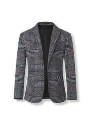 赤いペーンが入ったクラシックなチェック柄スーツジャケット