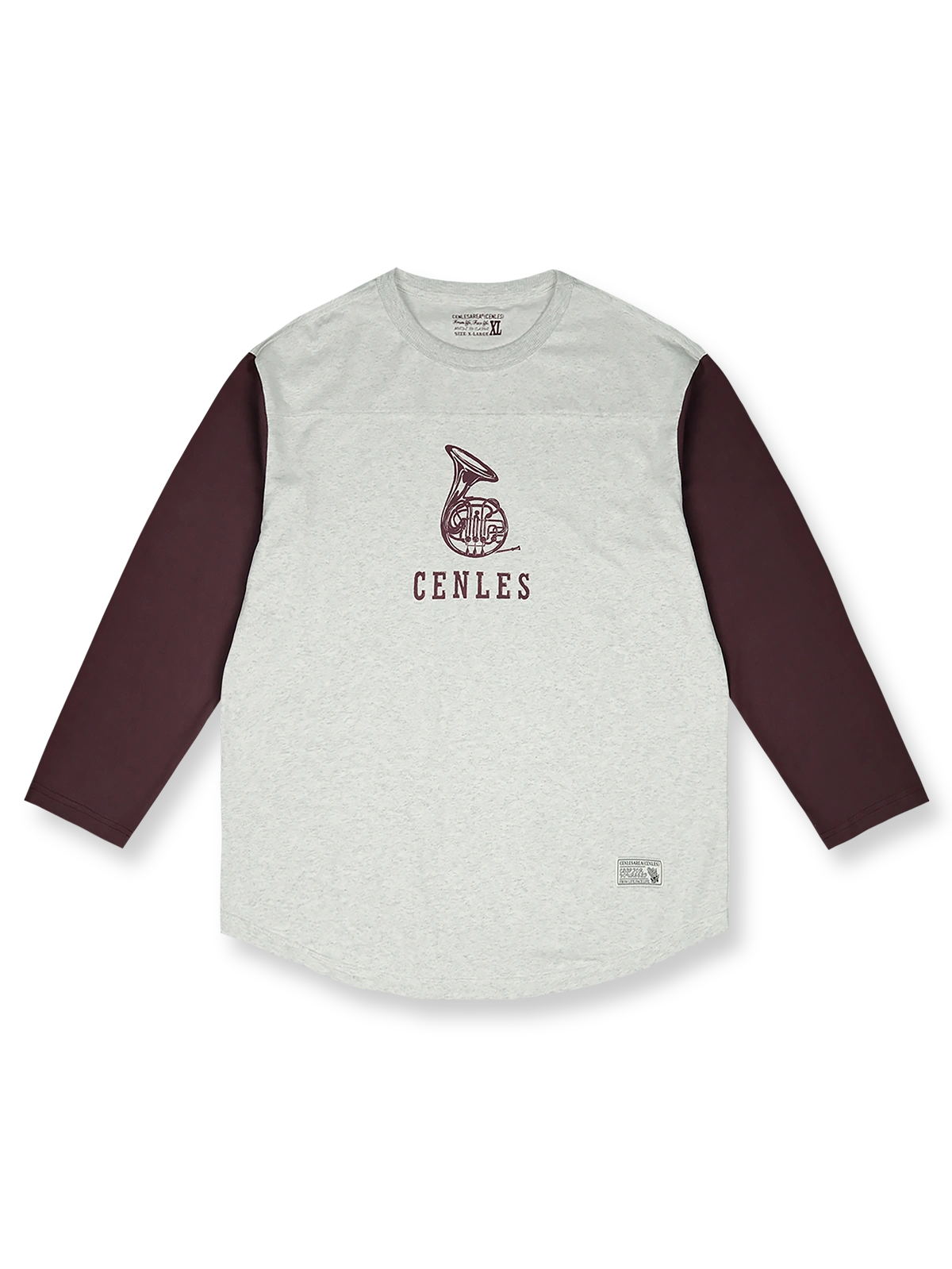 1950年代オールドサッカー風デザインの長袖Tシャツ、ホルンプリントとレイヤード感が特徴