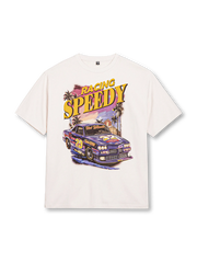 80年代マッスルカーの疾走を描いたシルクスクリーンプリントTシャツ