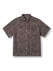 蛇皮柄を全面にプリントした抗シワストレッチ素材のリラックスシャツ