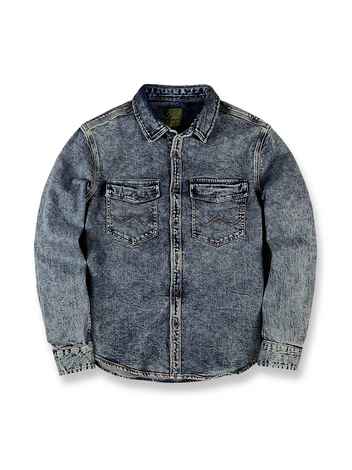 ヴィンテージ加工のスノーフレークデニム長袖シャツ