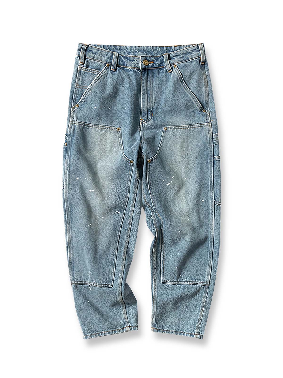 ヴィンテージ風スプラッシュペイント加工のストレートデニムパンツ