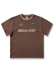 270gコットン平織り生地のヴィンテージ配色スポーツジャージー(発泡プリント&サテン刺繍、ウエスト絞りシルエット)