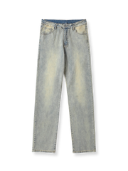 ヴィンテージ加工されたストレートジーンズの全体が見える商品画像