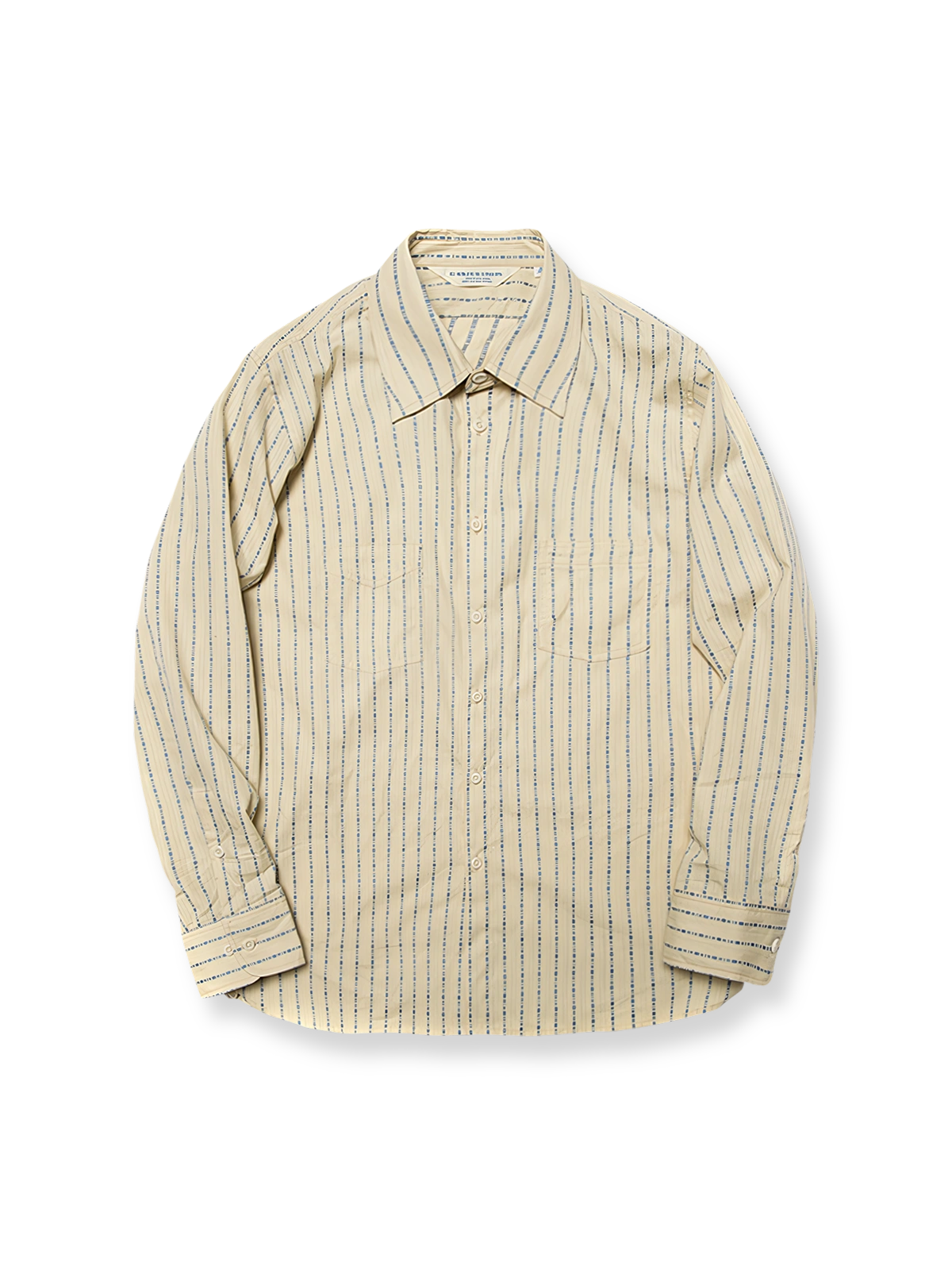 ベージュ×ブラウンの1930年代風ストライプジャカードシャツ。