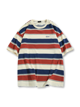 80年代カルチャー着想のストライプとゆったりシルエットが特徴のヴィンテージTシャツ