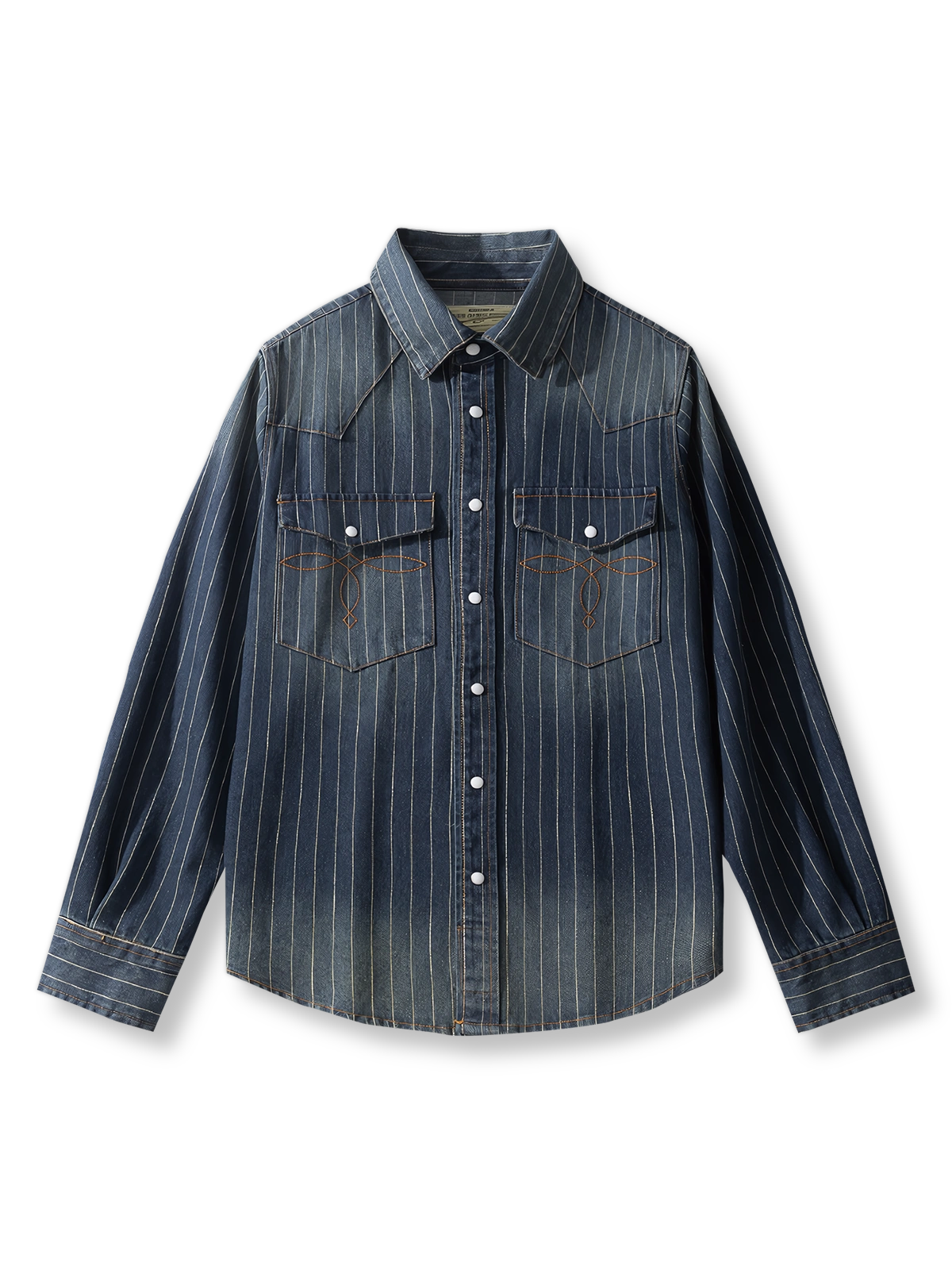 ヘビーウォッシュ加工のヴィンテージストライプデニムシャツ
