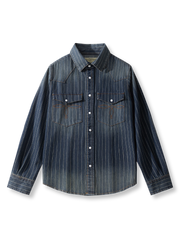ヘビーウォッシュ加工のヴィンテージストライプデニムシャツ
