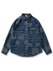 ヴィンテージストライプパッチワークデニムシャツ