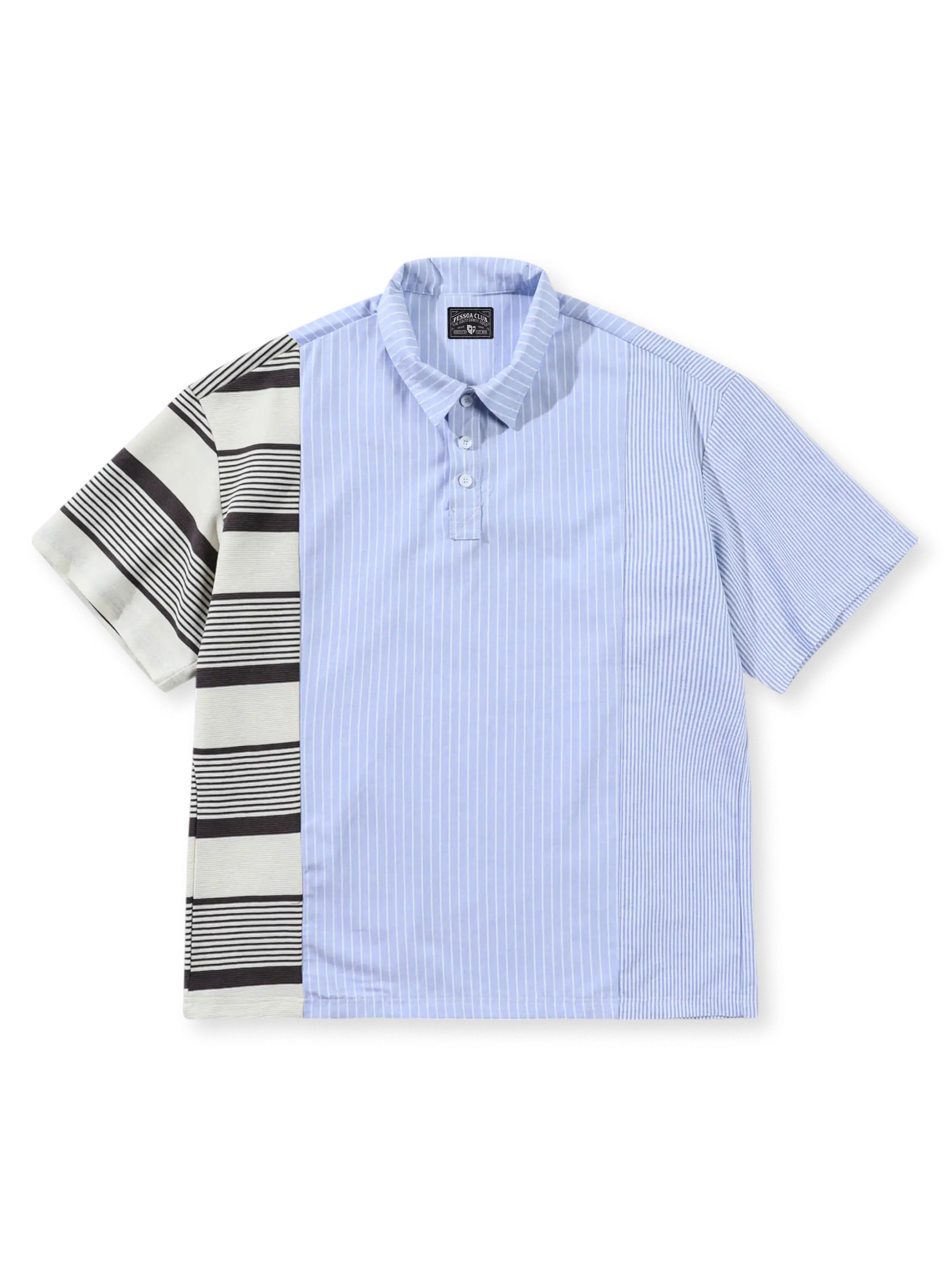 マルチストライプと異素材パネルのパッチワークが映えるヴィンテージワークシャツ