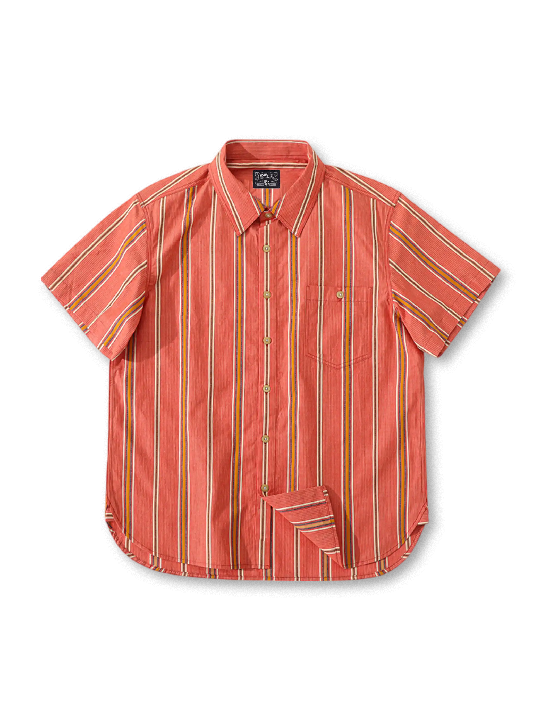 精緻なストライプとチェーンステッチが映えるレギュラーカラーシャツ