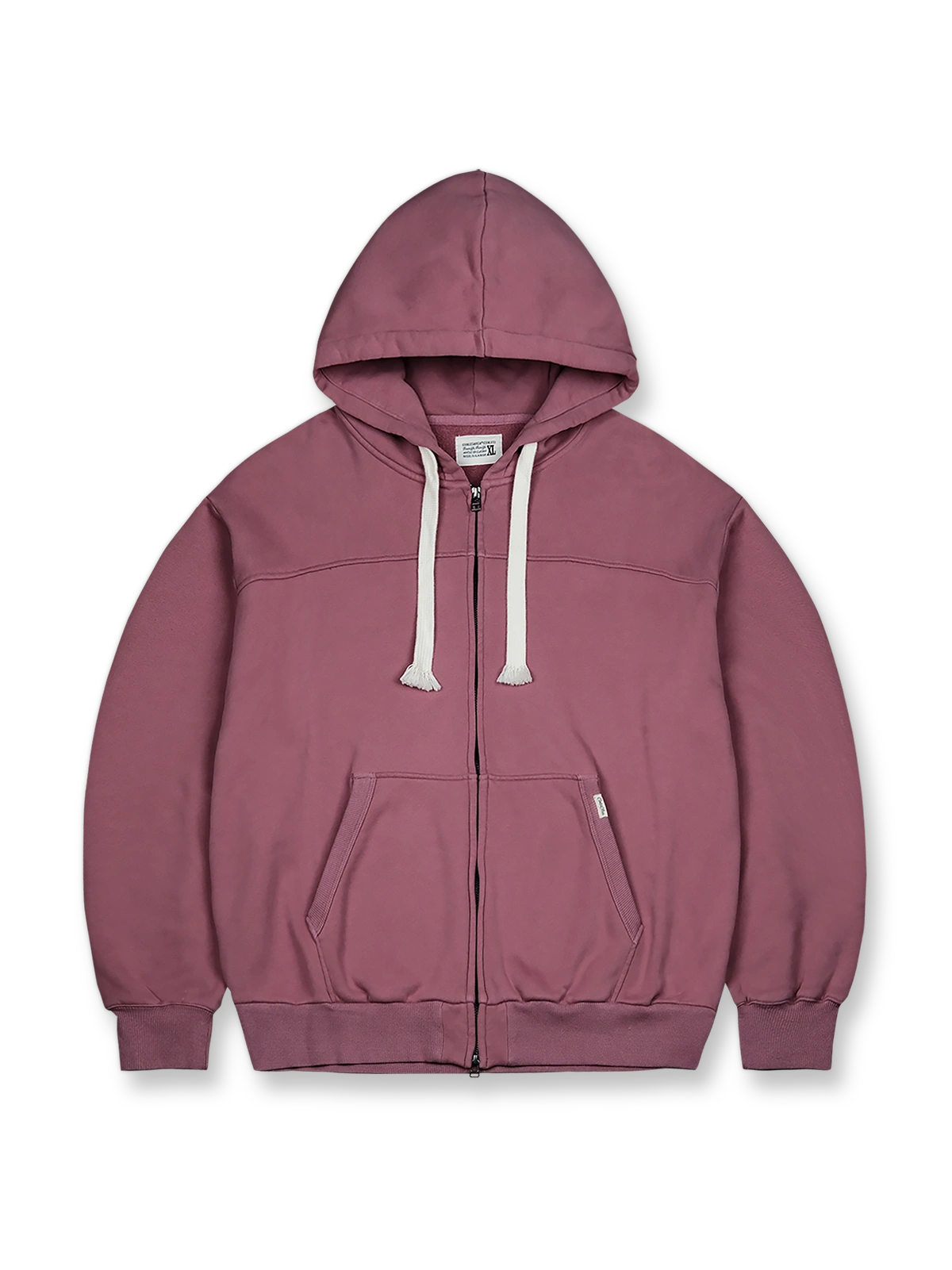 1930年代作業服風デザインの360g裏起毛コットン製フルジップパーカー。アイボリー紐とYKKダブルジッパー、三角リブ袖口が特徴。