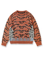 ヴィンテージ風タイガーストライプ柄のクルーネックニット