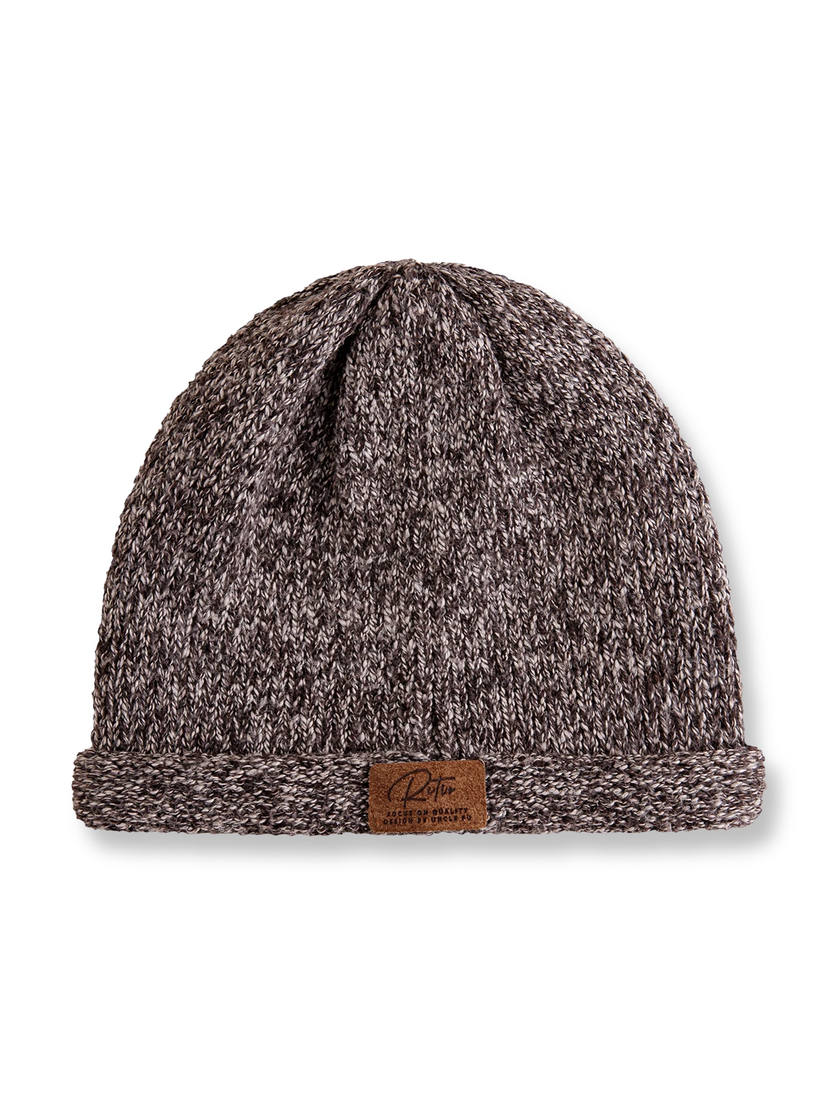 グレーとブラウンのツートーンが特徴のヴィンテージ風ニットビーニー。