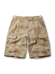 ムラ染め風カラーと大容量ポケットが特徴のヴィンテージウォッシュカーゴショーツ