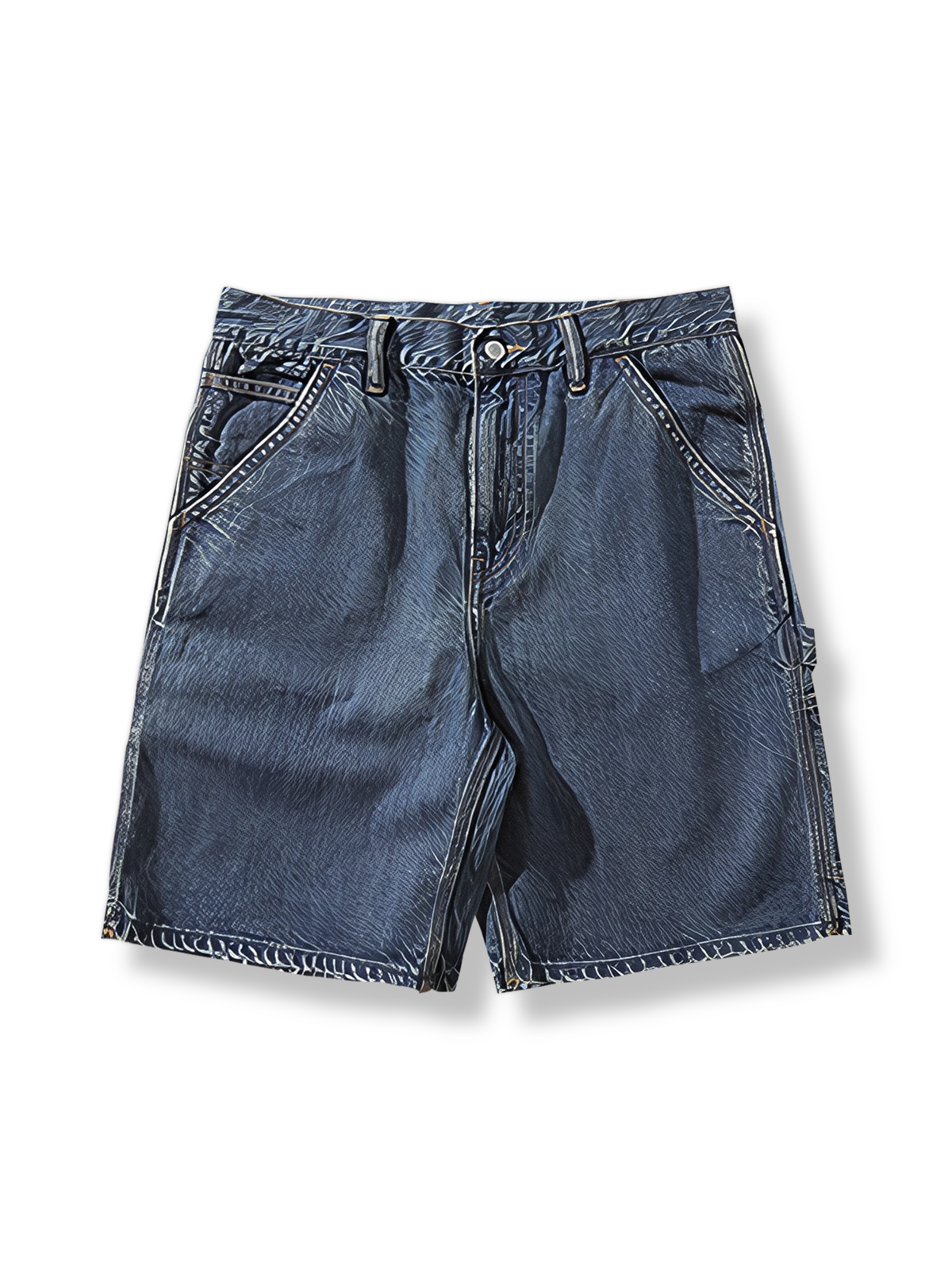 ヴィンテージウォッシュ加工とフリンジ裾が特徴のセルビッジデニムワークショーツ。
