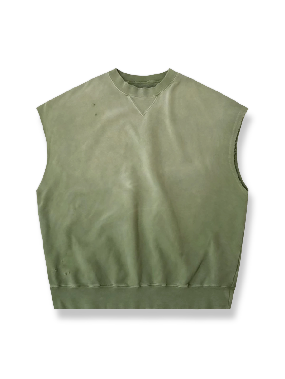 手作業でダメージ加工とカラーウォッシュを施したヴィンテージ風ノースリーブベスト。