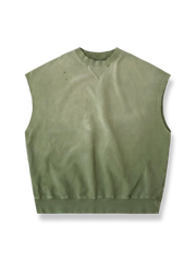 手作業でダメージ加工とカラーウォッシュを施したヴィンテージ風ノースリーブベスト。