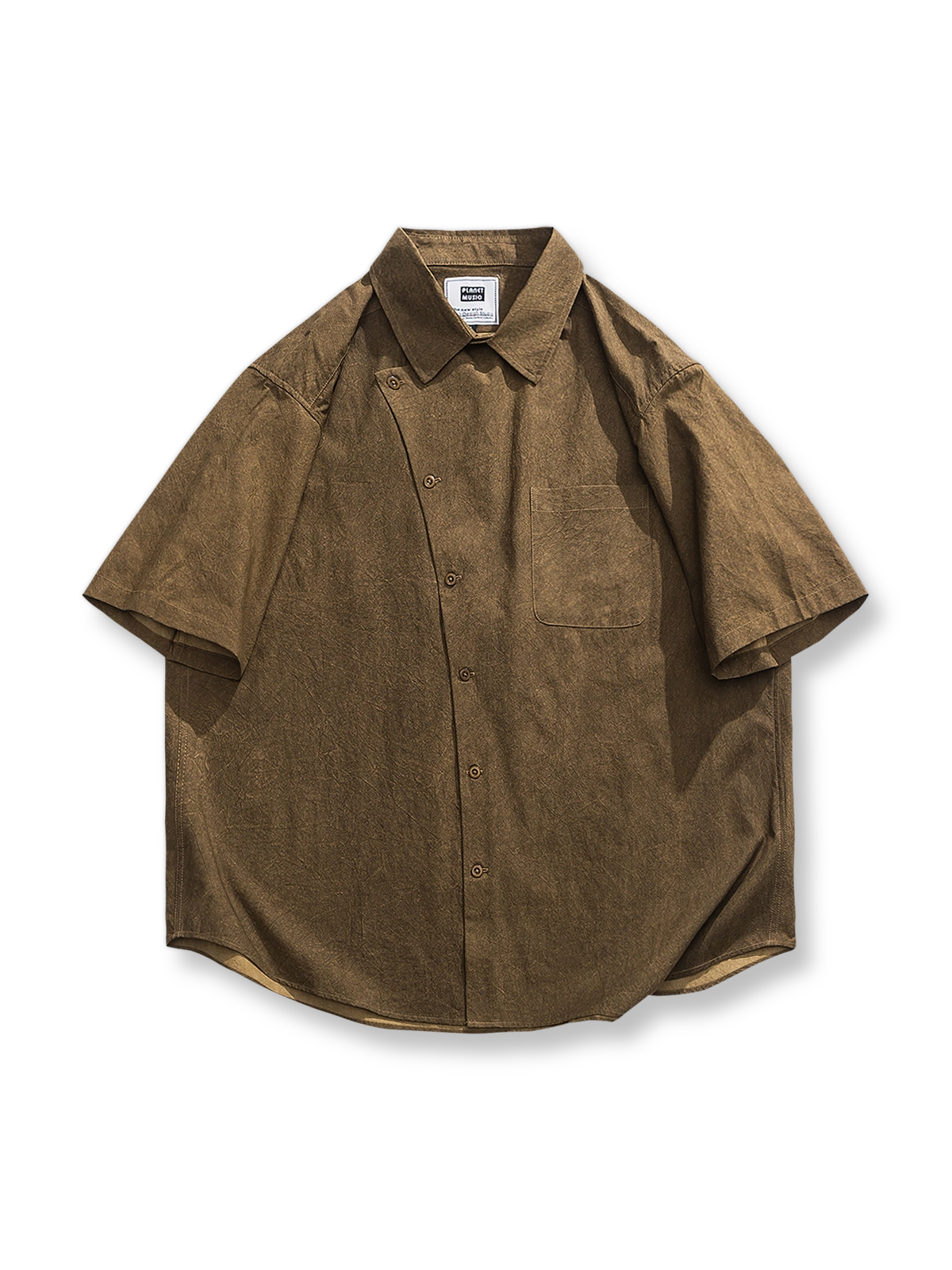 ヴィンテージウォッシュ加工が施されたワーク半袖シャツの前面が見える商品画像