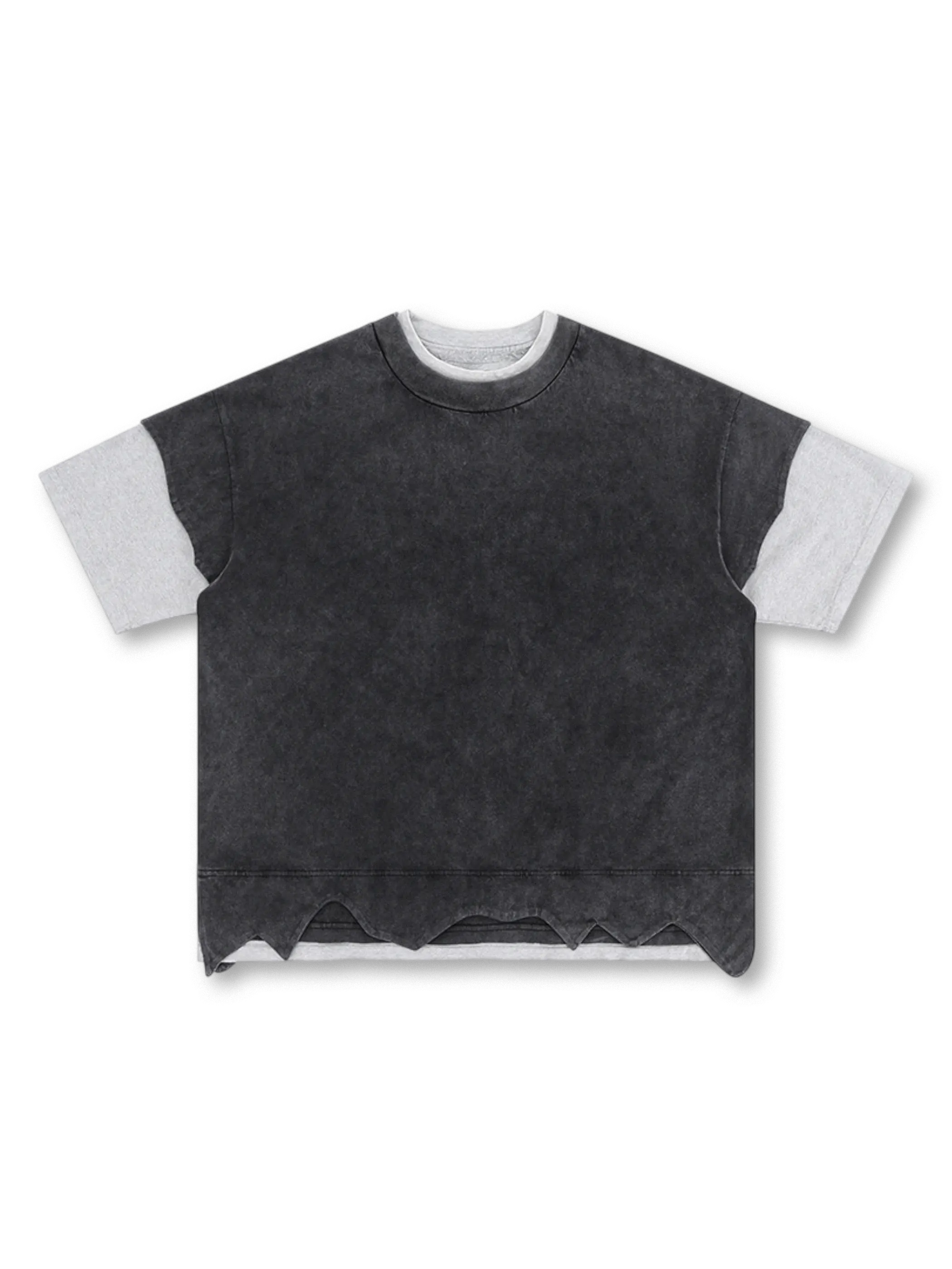 二重構造とクラッシュ裾が特徴の300gヘビーウェイトレイヤードショートスリーブTシャツ