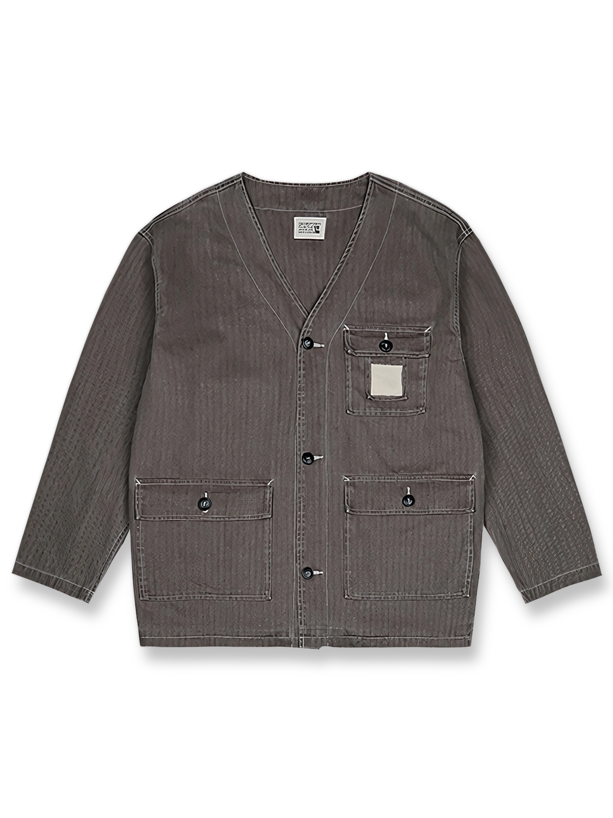 ヴィンテージ加工のノーカラーフィッシングジャケット