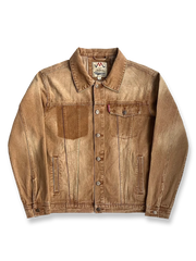 ヴィンテージ加工デニムジャケットの全体正面画像、左右胸ポケットと開襟ディテール。