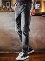 ビンテージウォッシュグレーデニムテーパードジーンズ